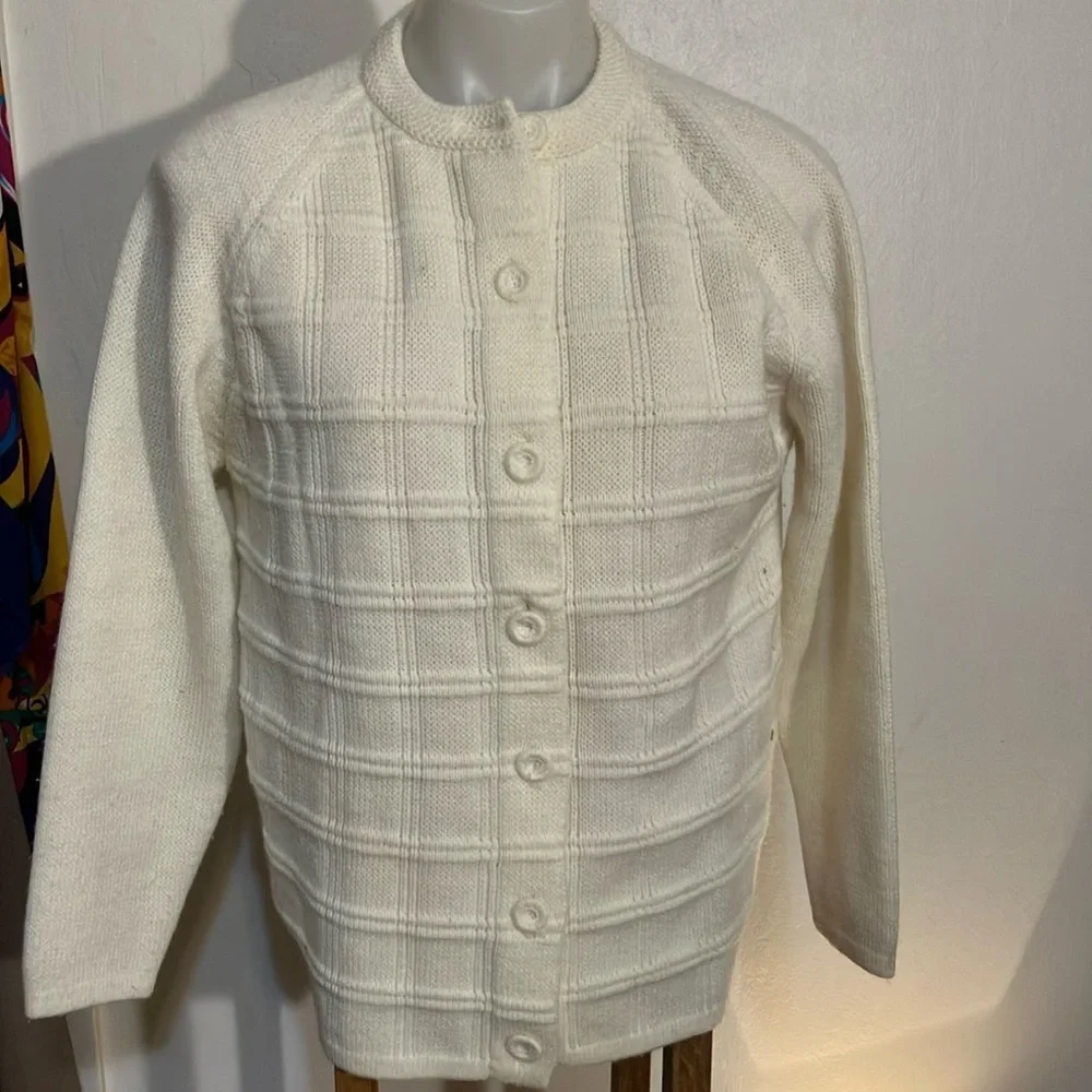 1960’s 1950’s cardigan Kimlow like new white cream plaid sweater M